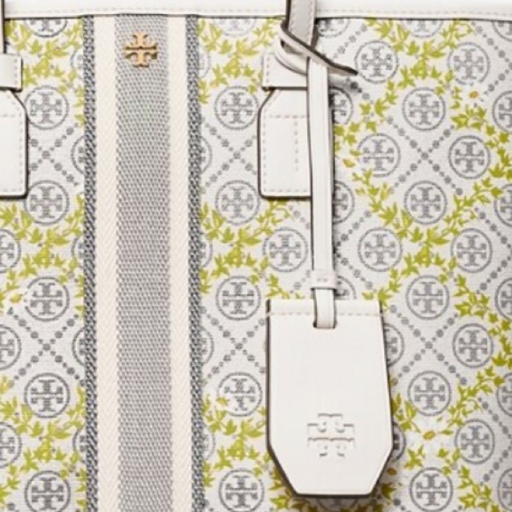 Tory Burch Women's T Monogram Canvas Floral Vine Small Tote - Picture 4 of 11